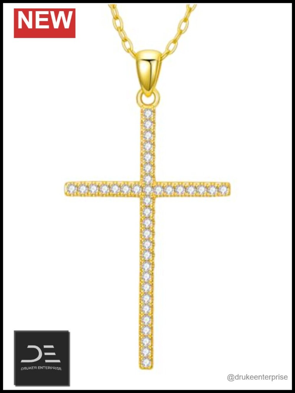 14K Gold Cross Necklace CZ Faith Pendant 18-20" Gift